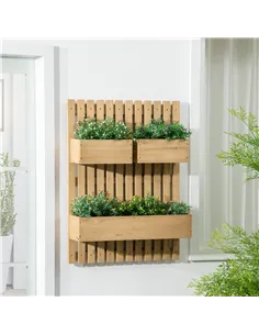 Outsunny Wall-mounted Wooden Garden Planters with Trellis, Drainage Holes and 3 Planter Boxes for Patio, Natural 2