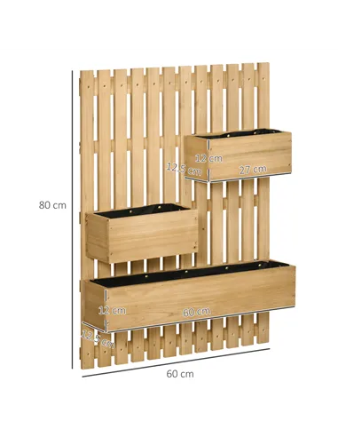 Outsunny Wall-mounted Wooden Garden Planters with Trellis, Drainage Holes and 3 Planter Boxes for Patio, Natural