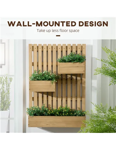 Outsunny Wall-mounted Wooden Garden Planters with Trellis, Drainage Holes and 3 Planter Boxes for Patio, Natural