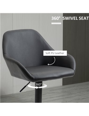 HOMCOM Bar Stools Set of 2, Height Adjustable Swivel Barstools, PU Leather Kitchen Stools with Backs, Armrests and Footrest for 