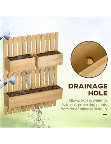 Outsunny Wall-mounted Wooden Garden Planters with Trellis, Drainage Holes and 3 Planter Boxes for Patio, Natural