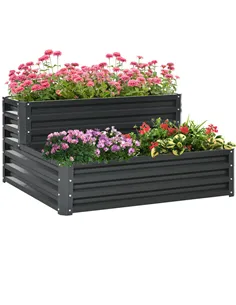 Outsunny 2 Tier Raised Garden Bed, Galvanised Planter Box with Open Bottom for Vegetables Flowers Herbs, 120x101x58cm, Dark Grey