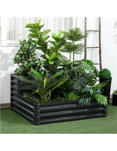 Outsunny 2 Tier Raised Garden Bed, Galvanised Planter Box with Open Bottom for Vegetables Flowers Herbs, 120x101x58cm, Dark Grey