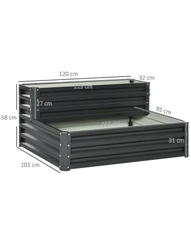 Outsunny 2 Tier Raised Garden Bed, Galvanised Planter Box with Open Bottom for Vegetables Flowers Herbs, 120x101x58cm, Dark Grey