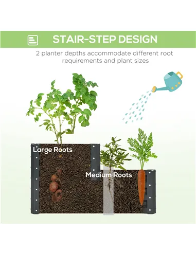 Outsunny 2 Tier Raised Garden Bed, Galvanised Planter Box with Open Bottom for Vegetables Flowers Herbs, 120x101x58cm, Dark Grey