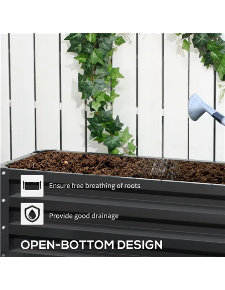 Outsunny 2 Tier Raised Garden Bed, Galvanised Planter Box with Open Bottom for Vegetables Flowers Herbs, 120x101x58cm, Dark Grey