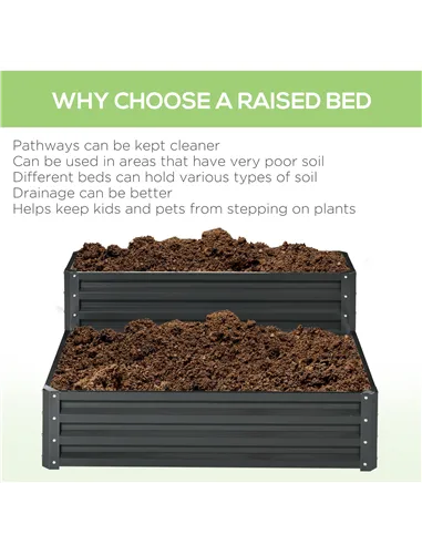 Outsunny 2 Tier Raised Garden Bed, Galvanised Planter Box with Open Bottom for Vegetables Flowers Herbs, 120x101x58cm, Dark Grey