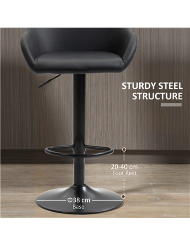 HOMCOM Bar Stools Set of 2, Height Adjustable Swivel Barstools, PU Leather Kitchen Stools with Backs, Armrests and Footrest for 