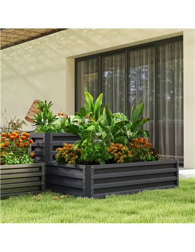 Outsunny 2 Tier Raised Garden Bed, Galvanised Planter Box with Open Bottom for Vegetables Flowers Herbs, 120x101x58cm, Dark Grey