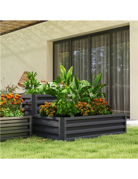 Outsunny 2 Tier Raised Garden Bed, Galvanised Planter Box with Open Bottom for Vegetables Flowers Herbs, 120x101x58cm, Dark Grey