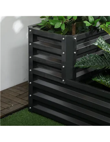 Outsunny 2 Tier Raised Garden Bed, Galvanised Planter Box with Open Bottom for Vegetables Flowers Herbs, 120x101x58cm, Dark Grey