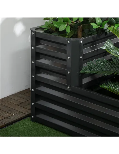 Outsunny 2 Tier Raised Garden Bed, Galvanised Planter Box with Open Bottom for Vegetables Flowers Herbs, 120x101x58cm, Dark Grey