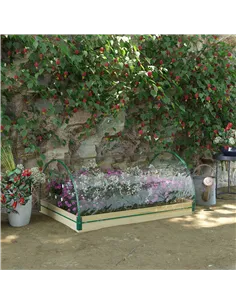Outsunny Raised Bed with Greenhouse, Wooden Garden Planter Box with PVC Cover, Roll Up Windows, Dual Use for Vegetables, Plants, 2