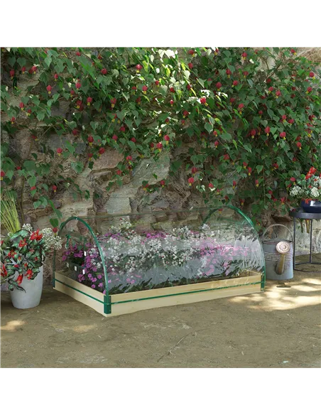 Outsunny Raised Bed with Greenhouse, Wooden Garden Planter Box with PVC Cover, Roll Up Windows, Dual Use for Vegetables, Plants,