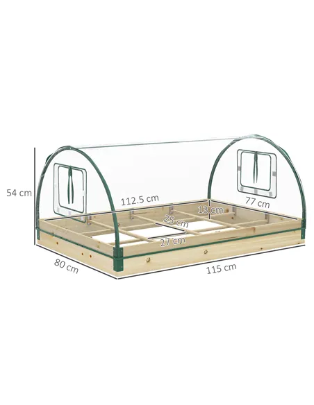 Outsunny Raised Bed with Greenhouse, Wooden Garden Planter Box with PVC Cover, Roll Up Windows, Dual Use for Vegetables, Plants,