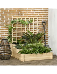 Outsunny 3 Tier Garden Planters with Trellis for Vine Climbing, Wooden Raised Beds, 95x95x110cm, Natural Tone 2