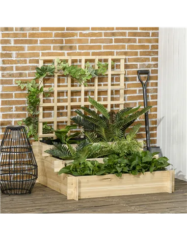 Outsunny 3 Tier Garden Planters with Trellis for Vine Climbing, Wooden Raised Beds, 95x95x110cm, Natural Tone