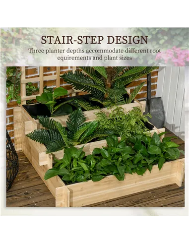 Outsunny 3 Tier Garden Planters with Trellis for Vine Climbing, Wooden Raised Beds, 95x95x110cm, Natural Tone