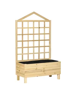 Outsunny Garden Planters with Trellis for Vine Climbing, Distressed Wooden Raised Beds, 90x43x150cm, Natural Tone