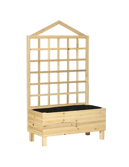 Outsunny Garden Planters with Trellis for Vine Climbing, Distressed Wooden Raised Beds, 90x43x150cm, Natural Tone
