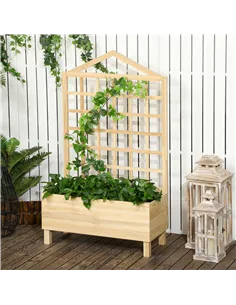 Outsunny Garden Planters with Trellis for Vine Climbing, Distressed Wooden Raised Beds, 90x43x150cm, Natural Tone 2