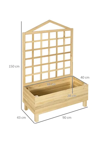 Outsunny Garden Planters with Trellis for Vine Climbing, Distressed Wooden Raised Beds, 90x43x150cm, Natural Tone