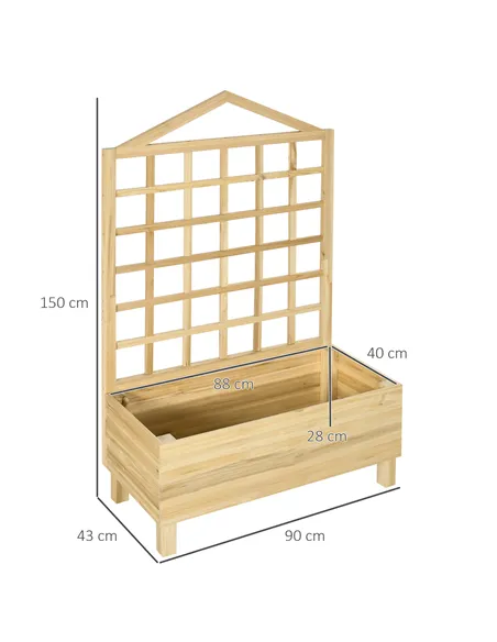 Outsunny Garden Planters with Trellis for Vine Climbing, Distressed Wooden Raised Beds, 90x43x150cm, Natural Tone