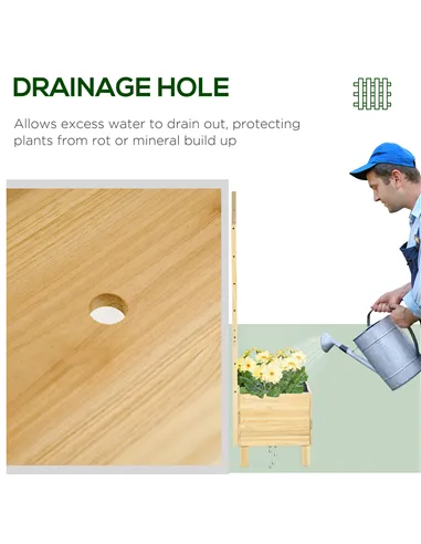 Outsunny Garden Planters with Trellis for Vine Climbing, Distressed Wooden Raised Beds, 90x43x150cm, Natural Tone