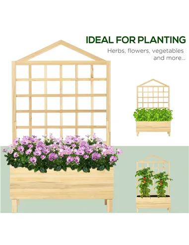 Outsunny Garden Planters with Trellis for Vine Climbing, Distressed Wooden Raised Beds, 90x43x150cm, Natural Tone