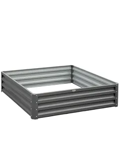 Outsunny 432L Square Raised Garden Bed Box Steel Frame for Vegetables, Flowers and Herbs, 120 x 120 x 30cm, Light Grey