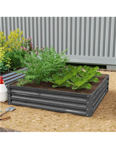 Outsunny 432L Square Raised Garden Bed Box Steel Frame for Vegetables, Flowers and Herbs, 120 x 120 x 30cm, Light Grey