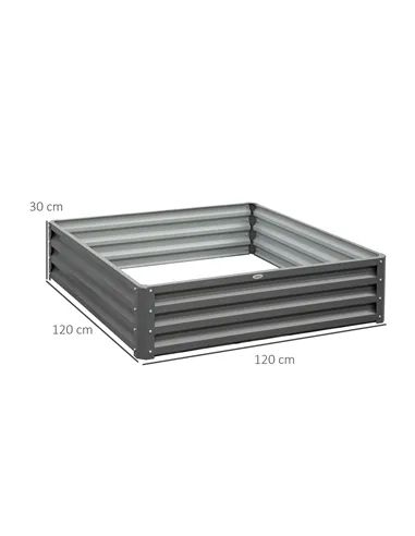 Outsunny 432L Square Raised Garden Bed Box Steel Frame for Vegetables, Flowers and Herbs, 120 x 120 x 30cm, Light Grey