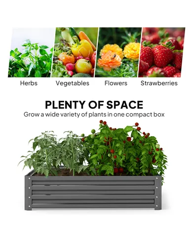 Outsunny 432L Square Raised Garden Bed Box Steel Frame for Vegetables, Flowers and Herbs, 120 x 120 x 30cm, Light Grey