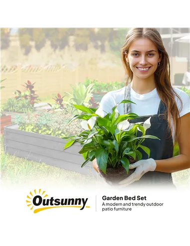 Outsunny 432L Square Raised Garden Bed Box Steel Frame for Vegetables, Flowers and Herbs, 120 x 120 x 30cm, Light Grey