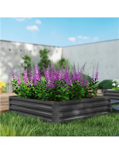 Outsunny 432L Square Raised Garden Bed Box Steel Frame for Vegetables, Flowers and Herbs, 120 x 120 x 30cm, Light Grey