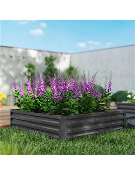 Outsunny 432L Square Raised Garden Bed Box Steel Frame for Vegetables, Flowers and Herbs, 120 x 120 x 30cm, Light Grey