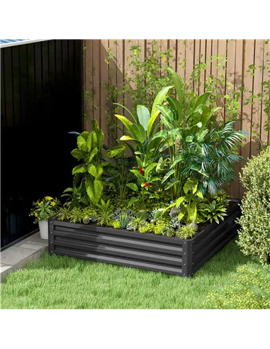 Outsunny 432L Square Raised Garden Bed Box Steel Frame for Vegetables, Flowers and Herbs, 120 x 120 x 30cm, Light Grey