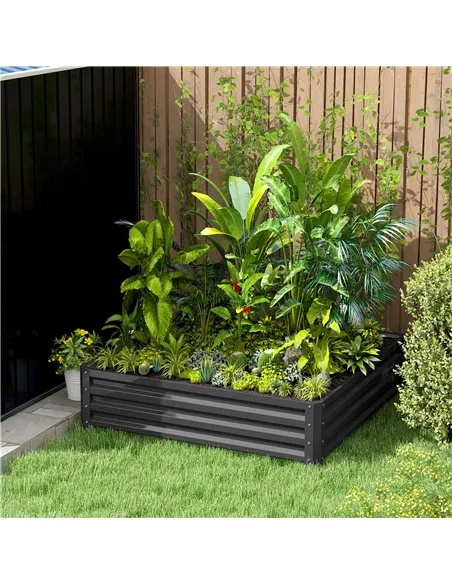 Outsunny 432L Square Raised Garden Bed Box Steel Frame for Vegetables, Flowers and Herbs, 120 x 120 x 30cm, Light Grey