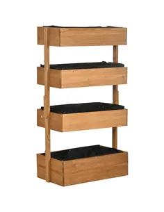 Outsunny Four-Tier Basket Wooden Plant Stand - Orange