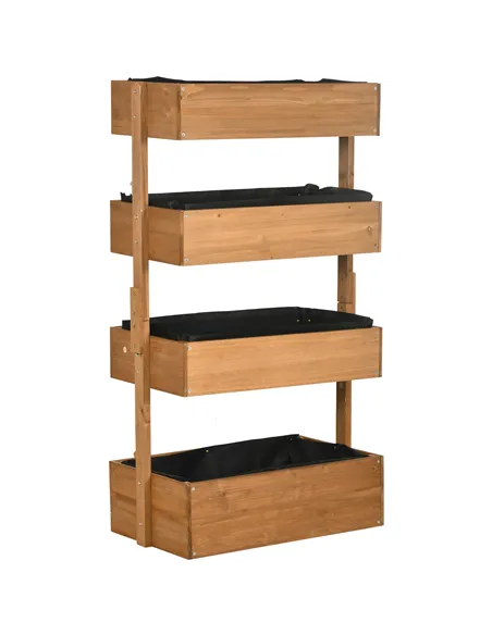 Outsunny Four-Tier Basket Wooden Plant Stand - Orange