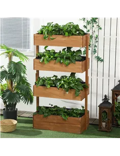 Outsunny Four-Tier Basket Wooden Plant Stand - Orange 2