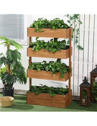 Outsunny Four-Tier Basket Wooden Plant Stand - Orange