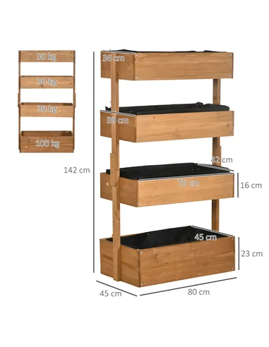 Outsunny Four-Tier Basket Wooden Plant Stand - Orange