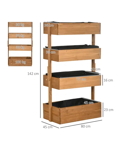 Outsunny Four-Tier Basket Wooden Plant Stand - Orange