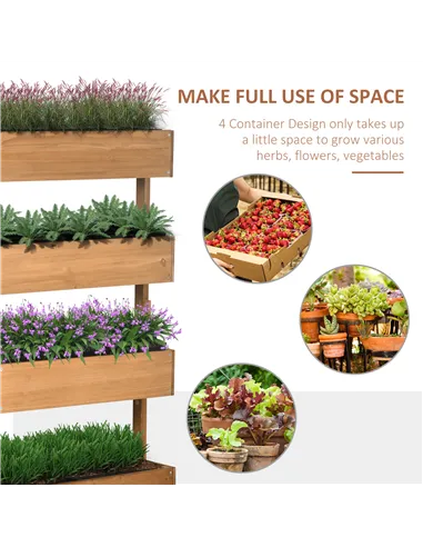 Outsunny Four-Tier Basket Wooden Plant Stand - Orange