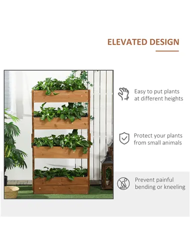 Outsunny Four-Tier Basket Wooden Plant Stand - Orange
