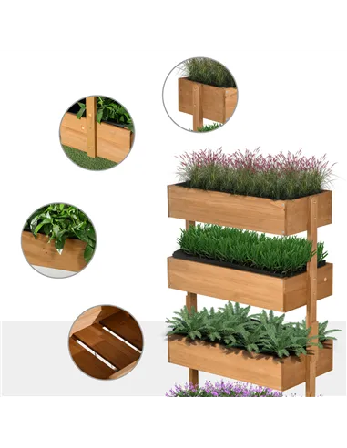 Outsunny Four-Tier Basket Wooden Plant Stand - Orange