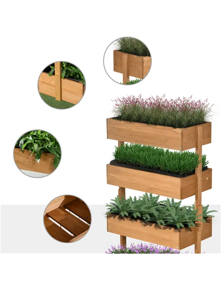 Outsunny Four-Tier Basket Wooden Plant Stand - Orange