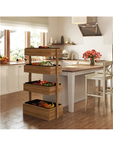 Outsunny Four-Tier Basket Wooden Plant Stand - Orange