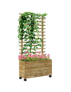 Outsunny Wooden Raised Planter, with Back Trellis - Natural Finish